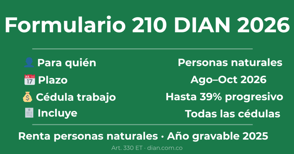 Formulario 210 DIAN 2026 declaración renta personas naturales